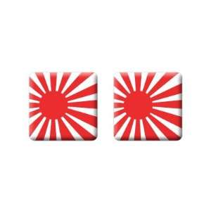  Japan Rising Sun Flag   3D Domed Set of 2 Stickers Badges 