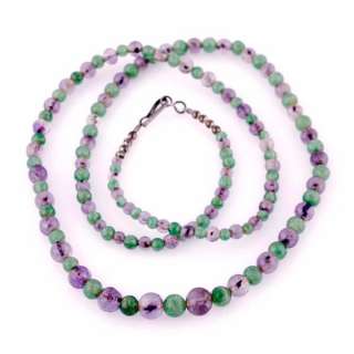 Vintage Gemstone Necklace Amethyst/Green Malachite32  