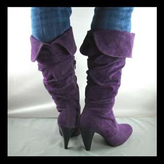 NEW PURPLE HIGH HEEL WOMENS SLOUCH BOOTS  