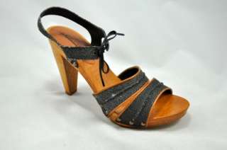 Crew Loretta Wood Heels Sandal Shoe 8 Black $198 NEW  