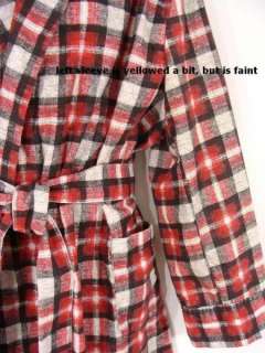 vintage 70s mens Warm Winter Red Plaid Flannel Robe Housecoat  XL 