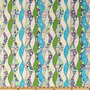  44 Wide Spring Fever Stripe White/Turquoise Fabric By 