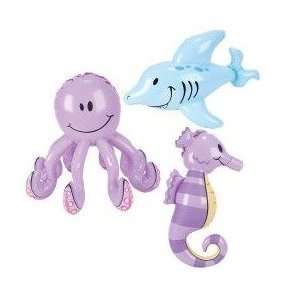 Set of 3 Inflatable SEA CREATURES  OCTOPUS SEAHORSE DOLPHIN/20   24 
