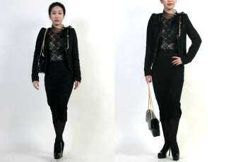 Lux Coco Chain Trim Tweed Jacket W Jewel Embellishment/Black  