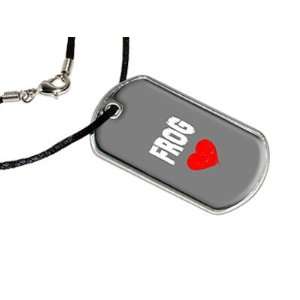  Frog Love   Military Dog Tag Black Satin Cord Necklace 