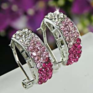 Gorgeous with Fuschia Pink & Clear Swarovski Crystals Huggie Hoop 