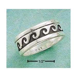   Sterling Silver 8mm Antiqued Wave Wedding Band Ring   Size 12 Jewelry