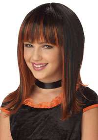 Teen Girls Black, Copper Red And Orange Prismatic Wig    