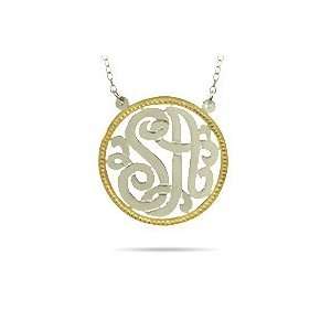   Silver Two Initials Custom Monogram Pendant with Gold Border Jewelry