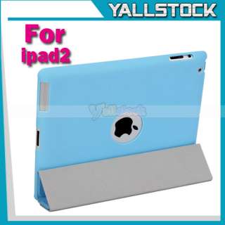   Smart Leather Cover with Hard Back Shell Case for iPad 2 Blue  
