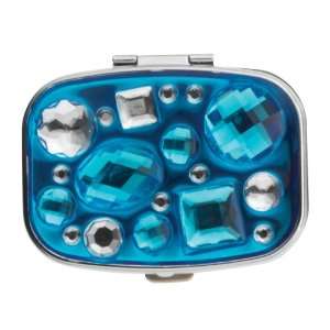   Crstal Crush Pill Box with Mirror Inside, Blue