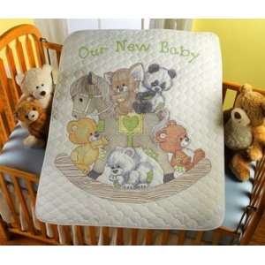  Rocking Horse Bears Crib Cover   Stamped Cross Stitch 