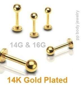 14G,16G~1/2,3/8,5/16 14K Gold Plated Labret/Monroe  