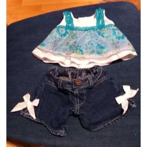  Build a Bear Jean Shorts & Teal Blue Summer Shirt Outfit 