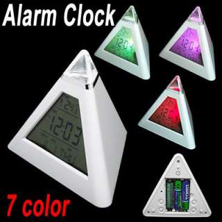 Pyramid Triangle Alarm Clock with 7 LED Color Change + Digital LCD