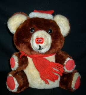   CHRISTMAS BROWN TEDDY BEAR STUFFED ANIMAL PLUSH TOY RARE HTF OLD 80s