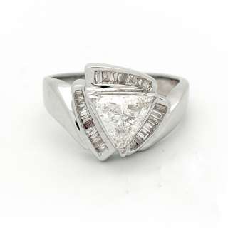Diamond Ring in 14K White Gold with 1.59ct Trillion & Baguette Cut 