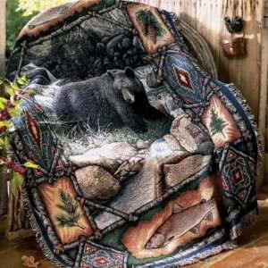  Black Bear Lodge Tapestry Throw Blanket: Home & Kitchen