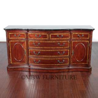 6Ft Wide Mahogany Marble Top 7 Drawer Inlaid Buffet Sideboard Server 
