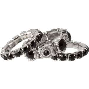   Jet Black Crystal Stacking Stretch Ring Trio in Silver Tone Jewelry