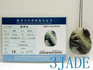 Natural Hetian Nephrite Jade Pendant / Carving Bird & Fish  