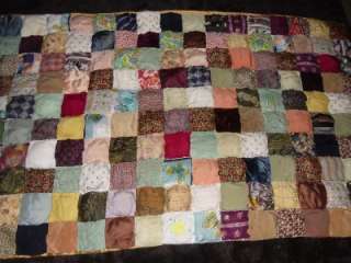 1933 Vintage Puffy LAP CRAZY QUILT   satin back Feed sack Handmade One 