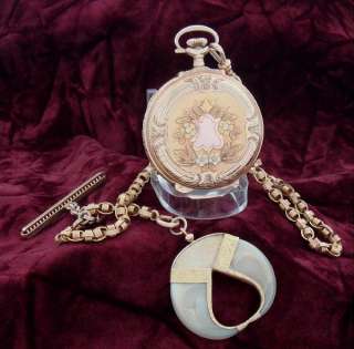 Solid 14k Multicolored Gold Illinois Hunter Case Pocket Watch w/ Stag 