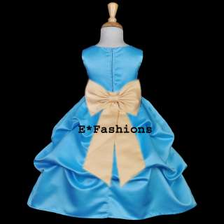 TURQUOISE BLUE YELLOW GOLD FLOWER GIRL DRESS 6M 9M 12M 18M 2 3 4 4T 5 