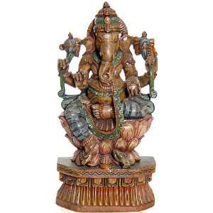  Kamalasana Shri Ganesha   South Indian Temple Wood Carving 