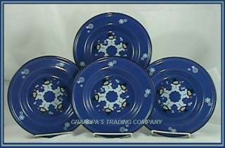 BLUE Enamelware Snowman 8 Salad Plates Snowmen NEW  