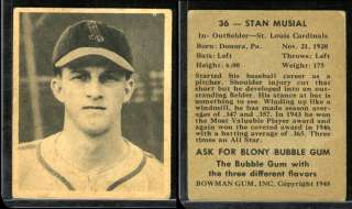 1948 Bowman STAN MUSIAL Rookie Cardinals RC #36 VGEX  