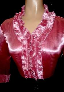 ROSE PINK Shiny LIQUID SATIN Ruffle BLOUSE shirt top MEDIUM  
