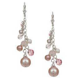   Sterling Silver Pink Pearl/ Crystal Earrings (3 9 mm)  