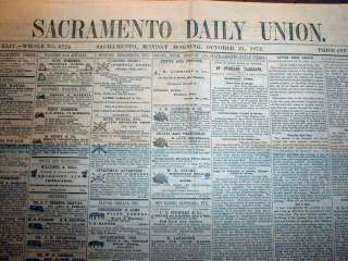   original 1872 Sacramento Daily newspapers CALIFORNIA  140 yrs Old