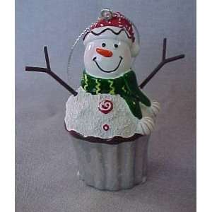 SNOWMAN CUPCAKE WITH RED SKI HAT AND RED BUTTONS   ORNAMENT   HALLMARK 