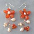   and Copper Dreamy Sakura Flower Agate and Pearl Earrings (Thailand