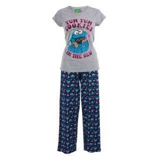 Cookie Monster Yum Yum Cookie In The Bed Womens Pyjama Set (Grey 