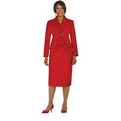 Divine Apparel Womens Plus Size Red Mock Vest Skirt Suit   