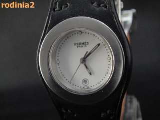 Hermes Ladies Harnais Watch White Dial Black Leather Quartz Great 