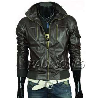   Motorcycle PU Leather Jacket Top slim design Hoody Casual Coats 2Colr