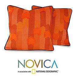 Set of 2 Cotton Exuberant Orange Cushion Covers (India)   