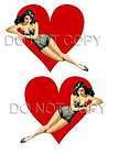 Large Mirrored Pinup Girl Heart Vinyl Decals in white or transparent 