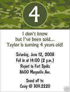 Camouflage Army Camo Birthday Party Invitations  