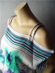 SATIN Posh Scarf Floral Print Open Shoulder Top Shirt S  