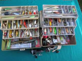 Vintage Plano Tackle Boxes with 100+ VINTAGE FISHING LURES + Reels 