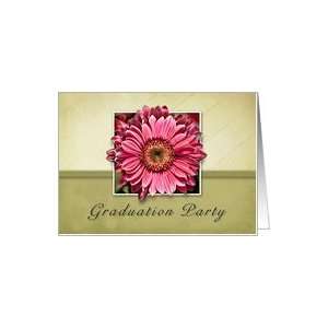Graduation Party, Invitation  Pink Flower on Green and Tan Background 