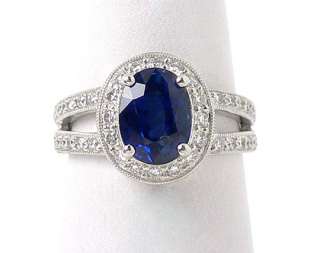 BEAUTIFUL PLATINUM, DIAMONDS & BLUE SAPPHIRE BAND RING  