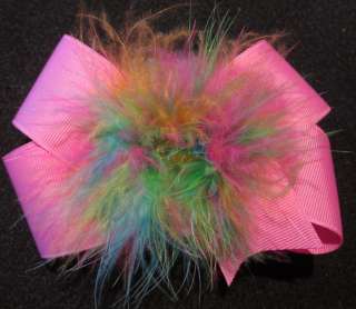 Easter Pastel Boutique Hair Bow Marabou Puff Rainbow Feather Hairbow 