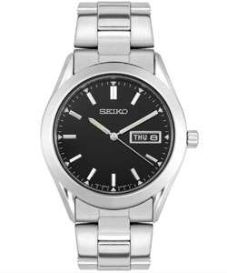 Seiko Mens Black Dial Stainless Steel Watch  Overstock