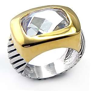    Art Deco Two Tone Light Amethyst Cushion Cut CZ Ring: Jewelry